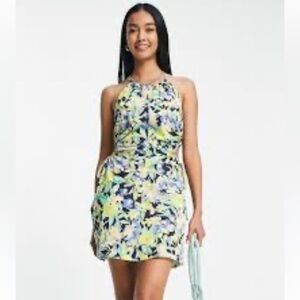 Topshop cut out side floral poplin mini dress EUC